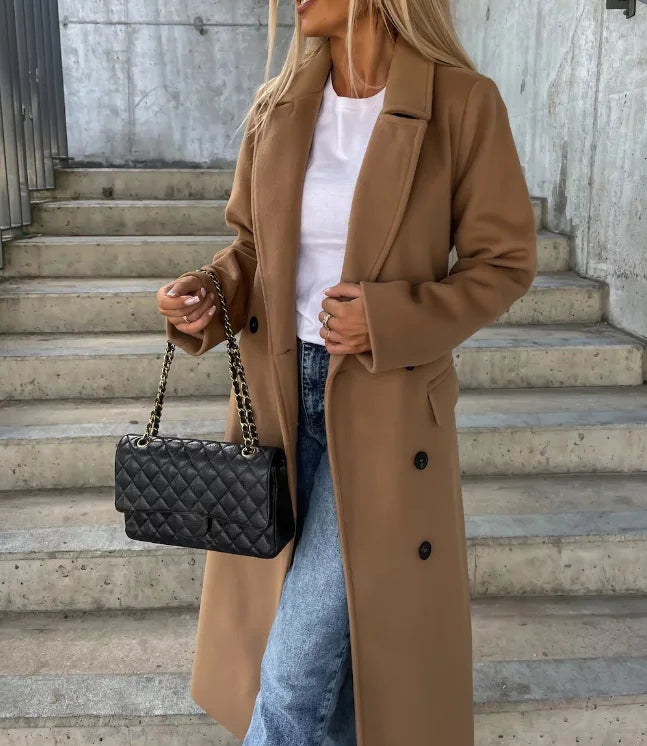 Damen Wintermantel elegant für den Herbst in Hellbraun
