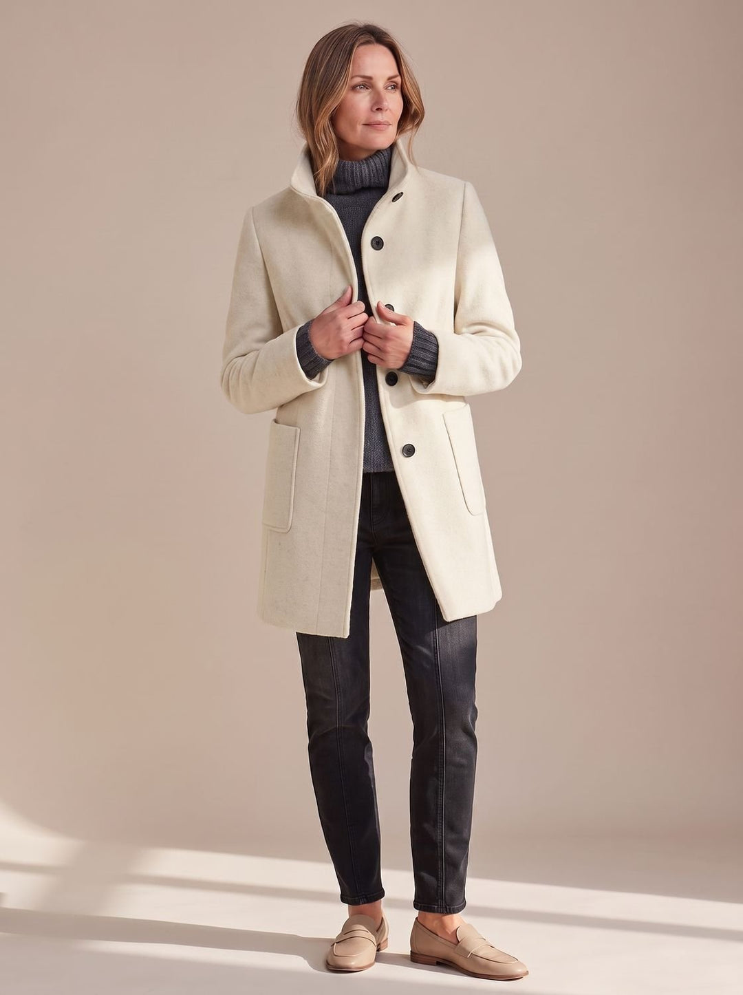 Damen Wintermantel elegant strukturiert vielseitig in Apricot