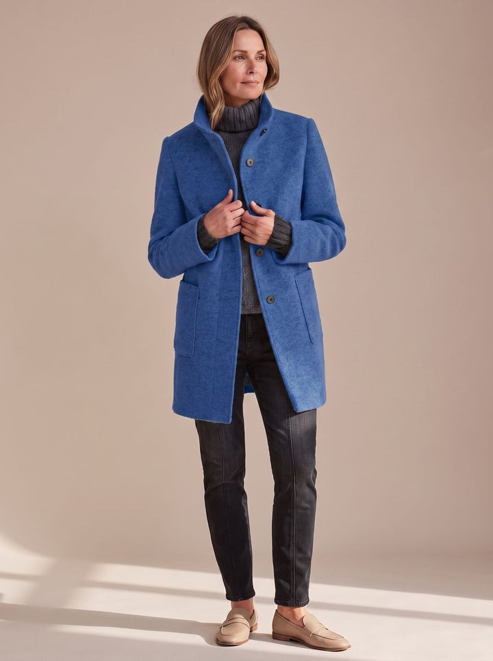 Damen Wintermantel elegant strukturiert vielseitig in Blau