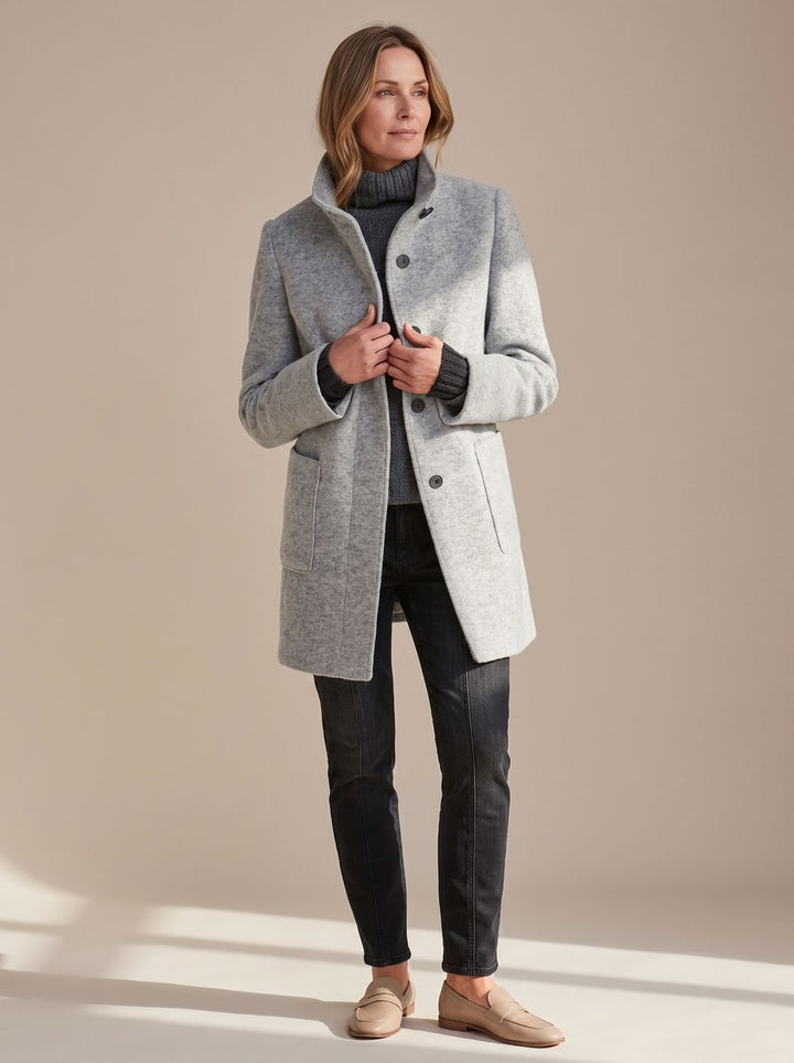 Damen Wintermantel elegant strukturiert vielseitig in Grau