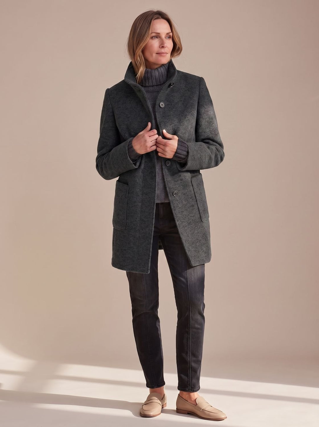 Damen Wintermantel elegant strukturiert vielseitig in Schwarz