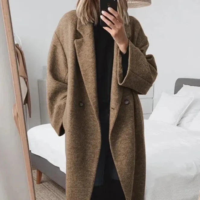 Damen Wintermantel im eleganten Oversized-Stil in Braun