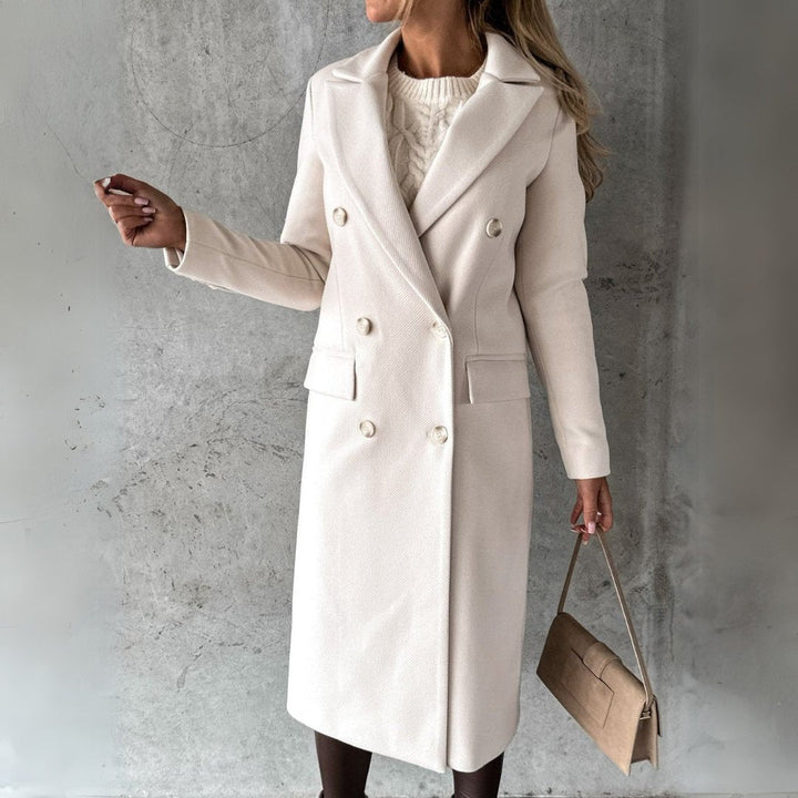 Damen Wintermantel im eleganten Trench-Stil in Creme