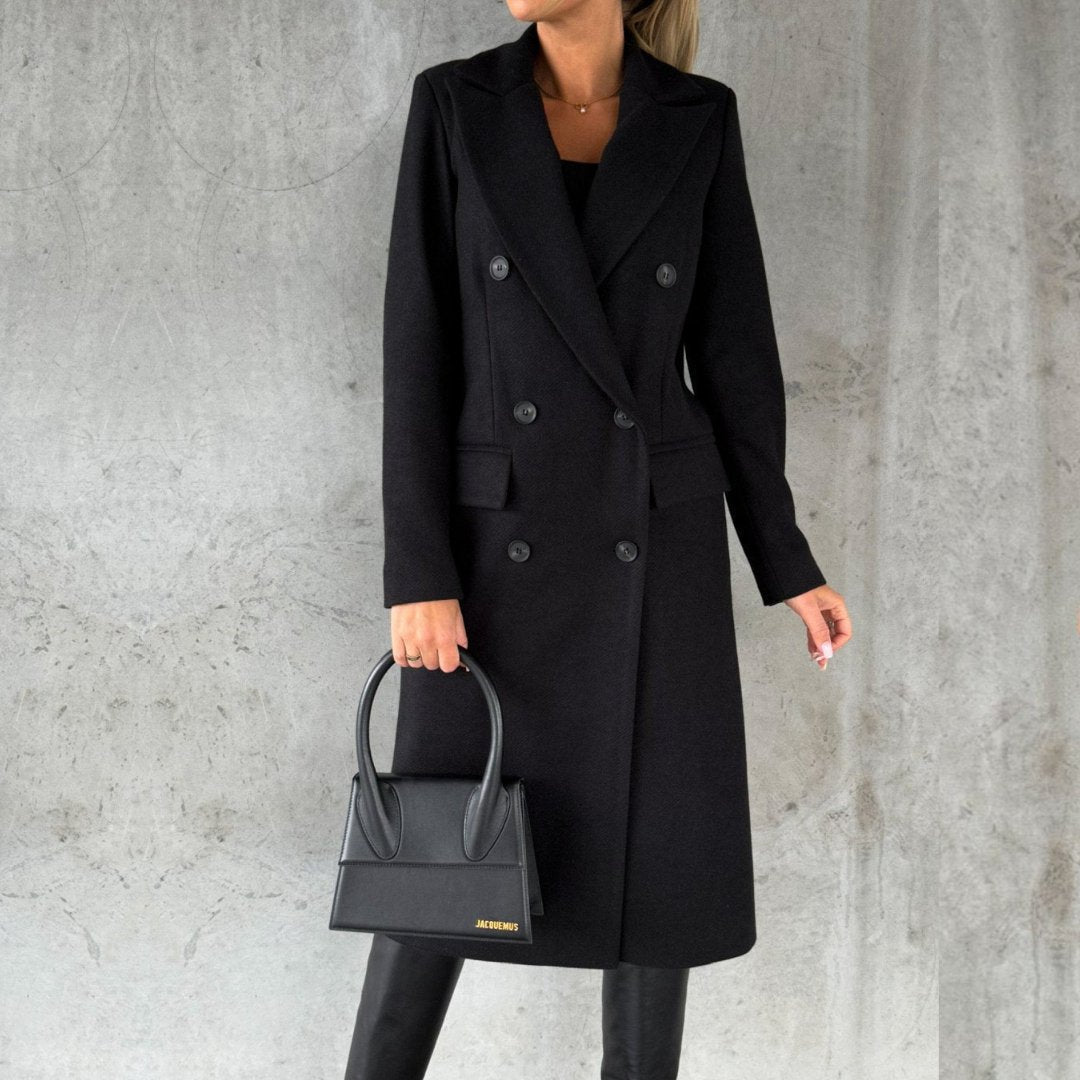 Damen Wintermantel im eleganten Trench-Stil in Schwarz