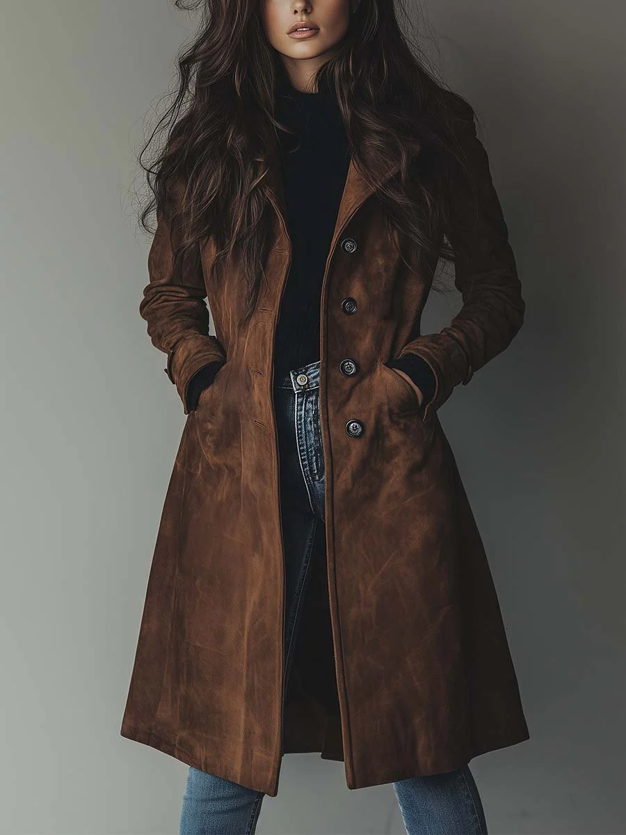 Damen Wintermantel im klassischen Trenchcoat-Stil in Braun