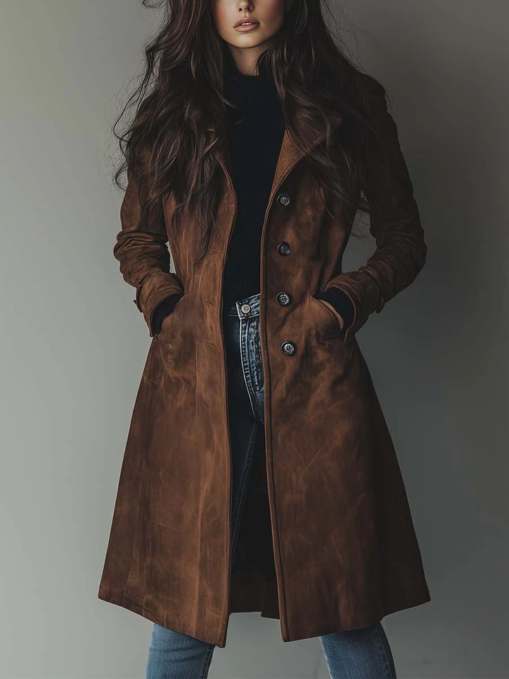 Damen Wintermantel im klassischen Trenchcoat-Stil in Braun