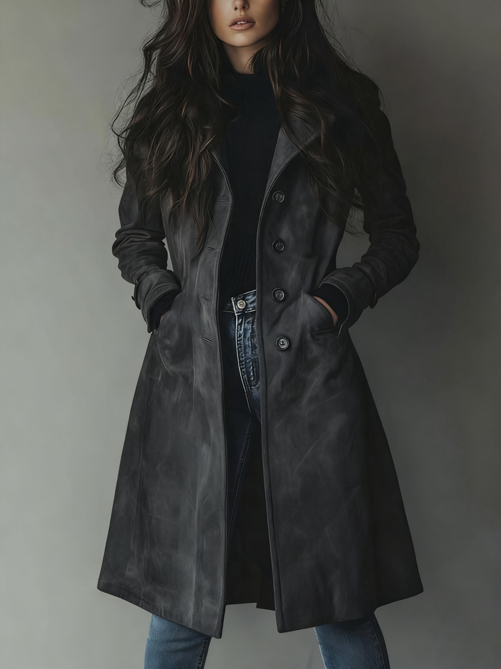 Damen Wintermantel im klassischen Trenchcoat-Stil in Dunkelgrau