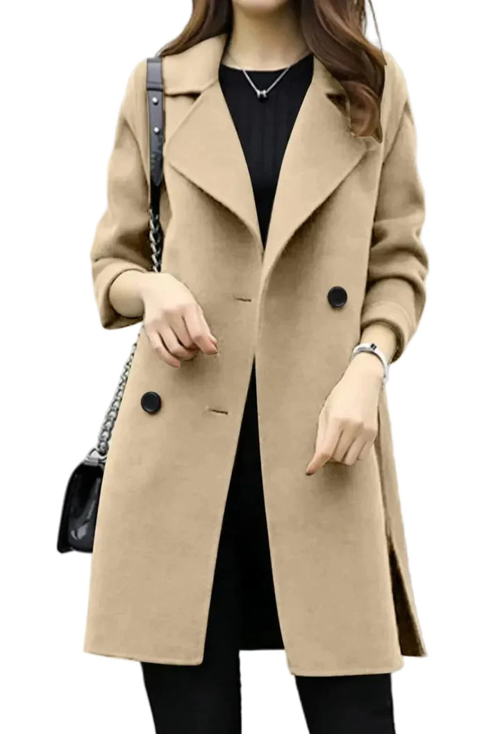 Damen Wintermantel in Midilänge mit Knopfleiste in Beige