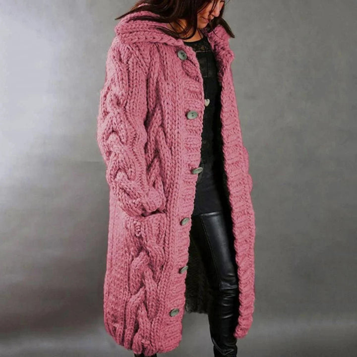 Damen Wintermantel kuschelig gestrickt knielang in Rosa
