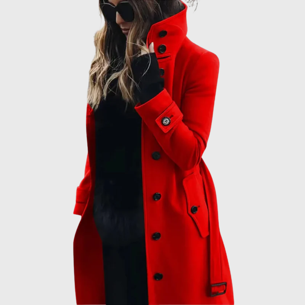Damen Wintermantel lange klassischer Stil in Rot