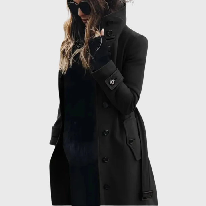 Damen Wintermantel lange klassischer Stil in Schwarz