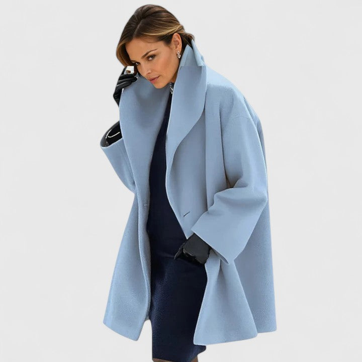 Damen Wintermantel locker elegant mit Knopfleiste in Blau