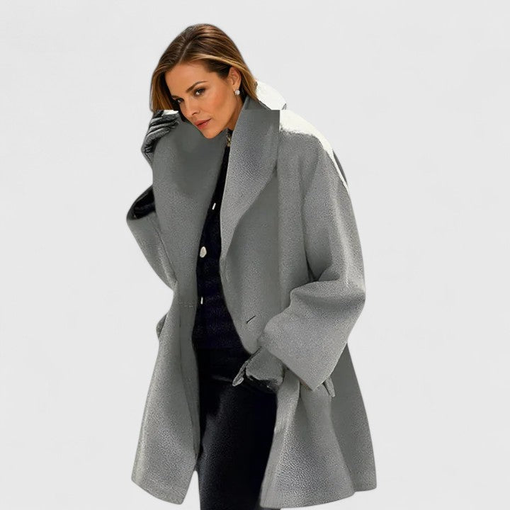 Damen Wintermantel locker elegant mit Knopfleiste in Grau