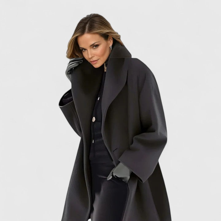 Damen Wintermantel locker elegant mit Knopfleiste in Schwarz