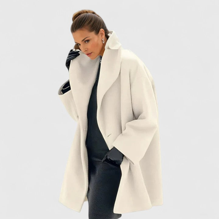 Damen Wintermantel locker elegant mit Knopfleiste in Weiß