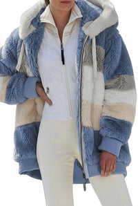 Lea | Damen Wintermantel mit Kapuze im Colorblock-Design