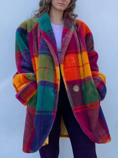 Damen Wintermantel Übergroße im Karo-Stil in Checkered
