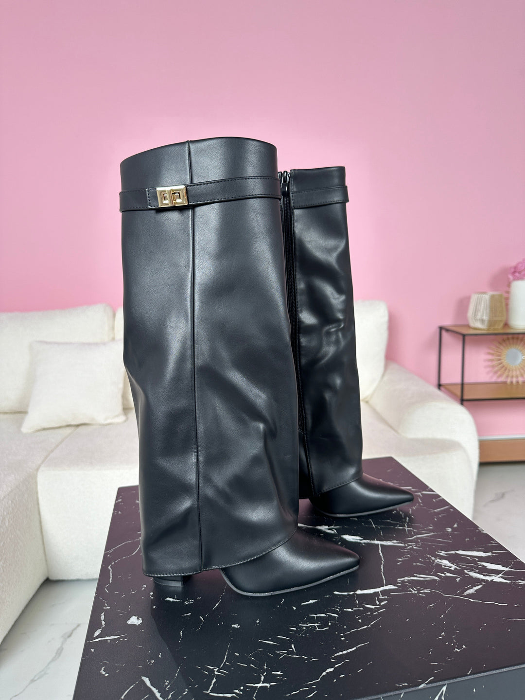 Damen Winterschuhe elegante Lederkniestiefel Spitzschuh-Design (3)