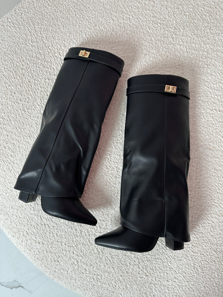 Damen Winterschuhe elegante Lederkniestiefel Spitzschuh-Design (5)