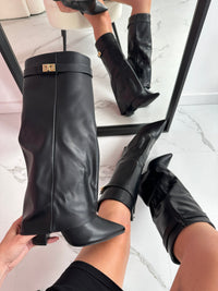 Helena | Damen Winterschuhe elegante Lederkniestiefel Spitzschuh-Design