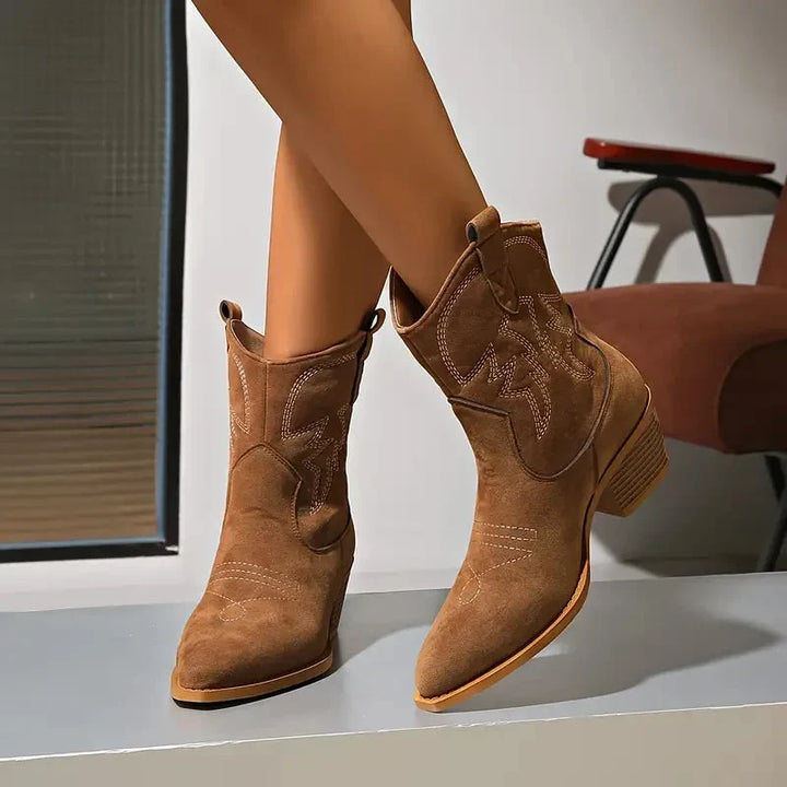 Damen Winterschuhe mit Blockabsatz in Braun