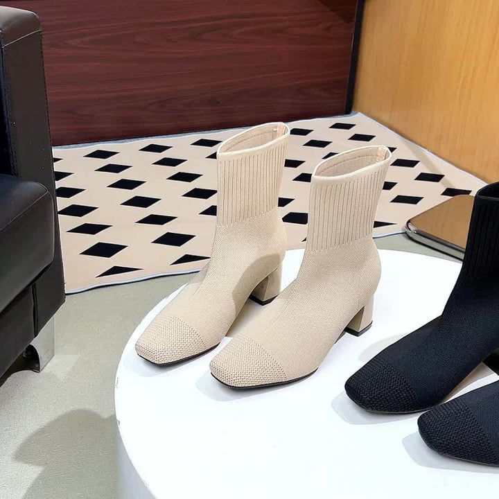 Damen Winterschuhe Stiefeletten mit Blockabsatz und Reißverschluss (16)