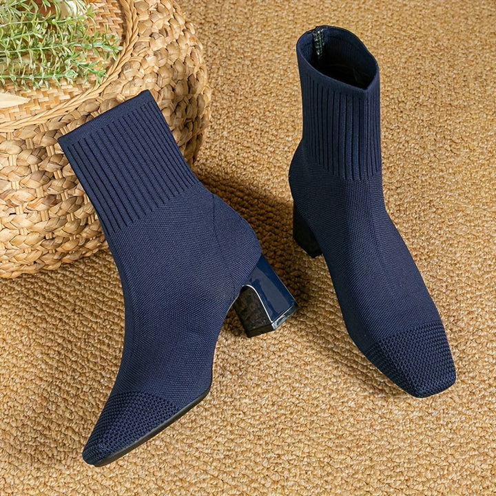 Damen Winterschuhe Stiefeletten mit Blockabsatz und Reißverschluss in Blau