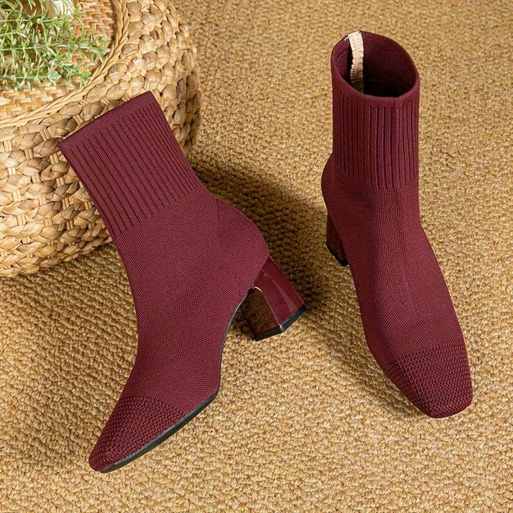 Damen Winterschuhe Stiefeletten mit Blockabsatz und Reißverschluss in Rot