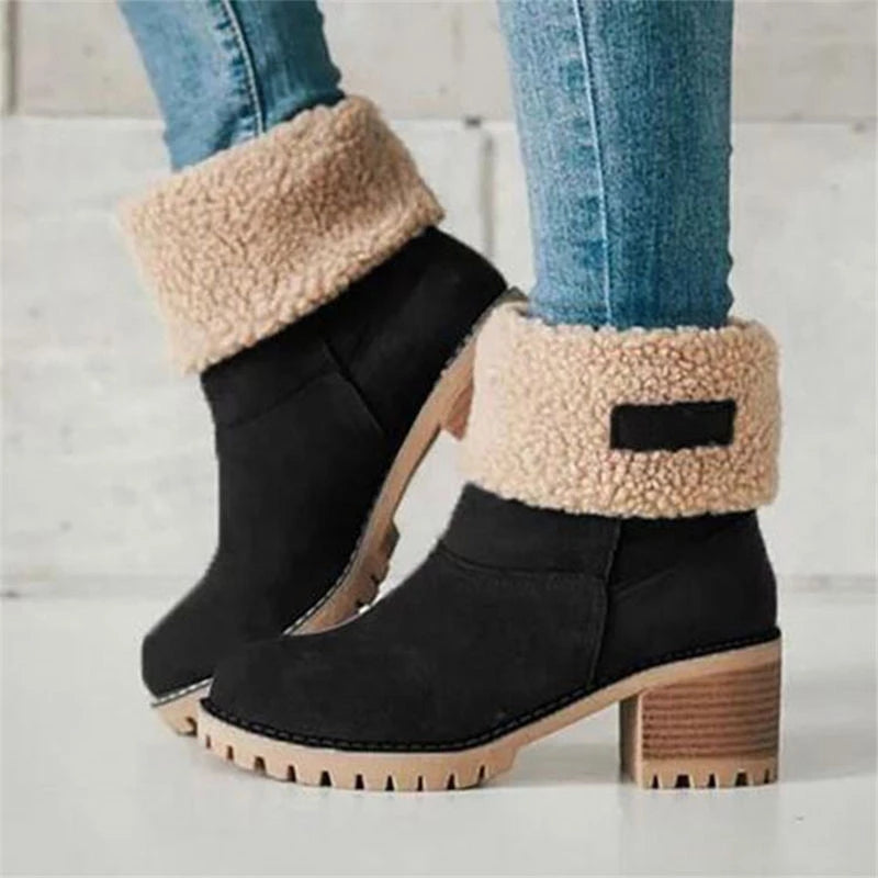 Damen Winterstiefel Gefüttert Wasserdicht Warm in Schwarz