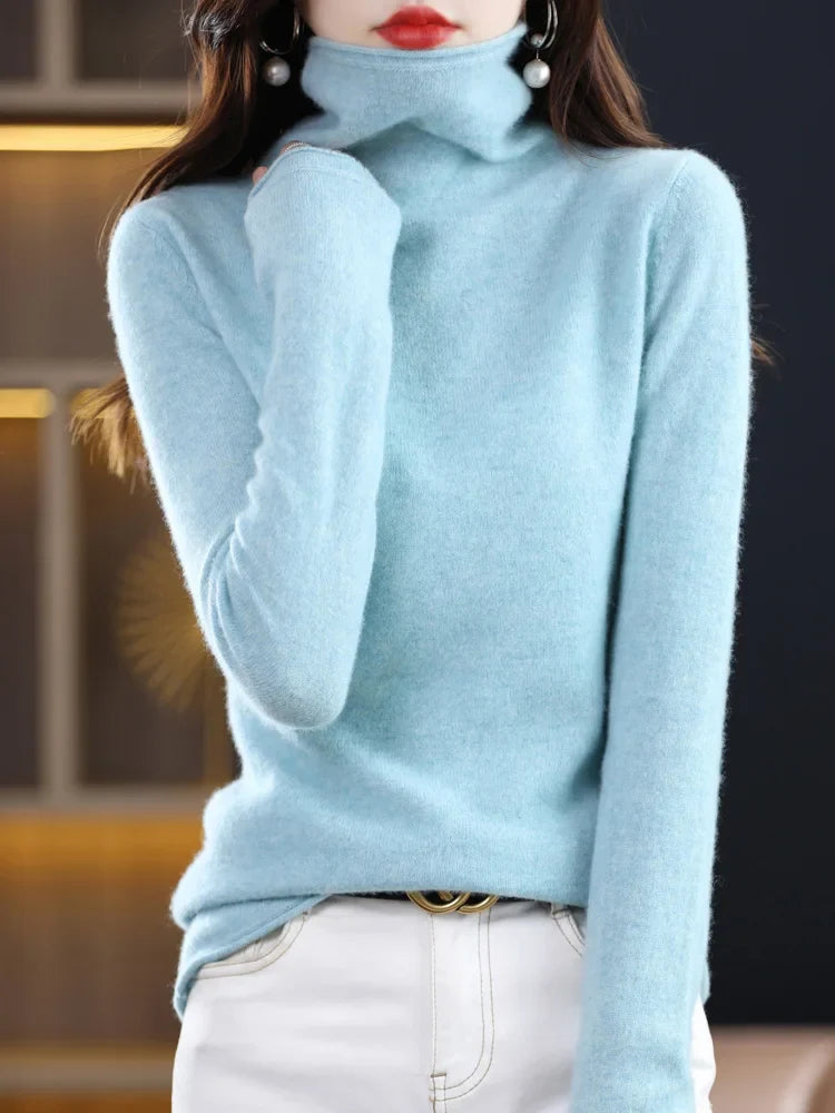 Damen Wollstrick-Pullover für kalte Tage in Hellblau