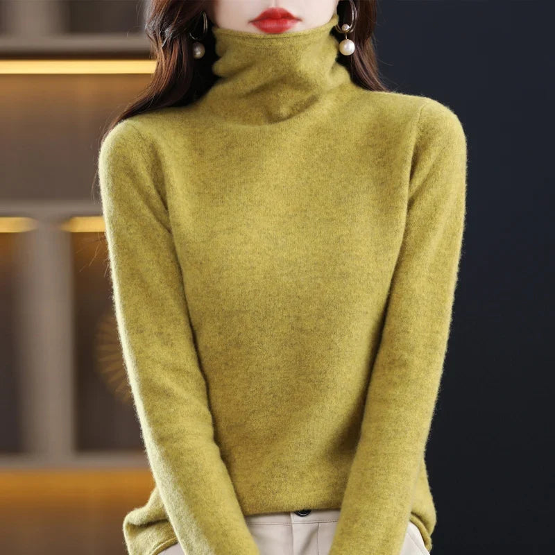 Damen Wollstrick-Pullover für kalte Tage in Honiggelb