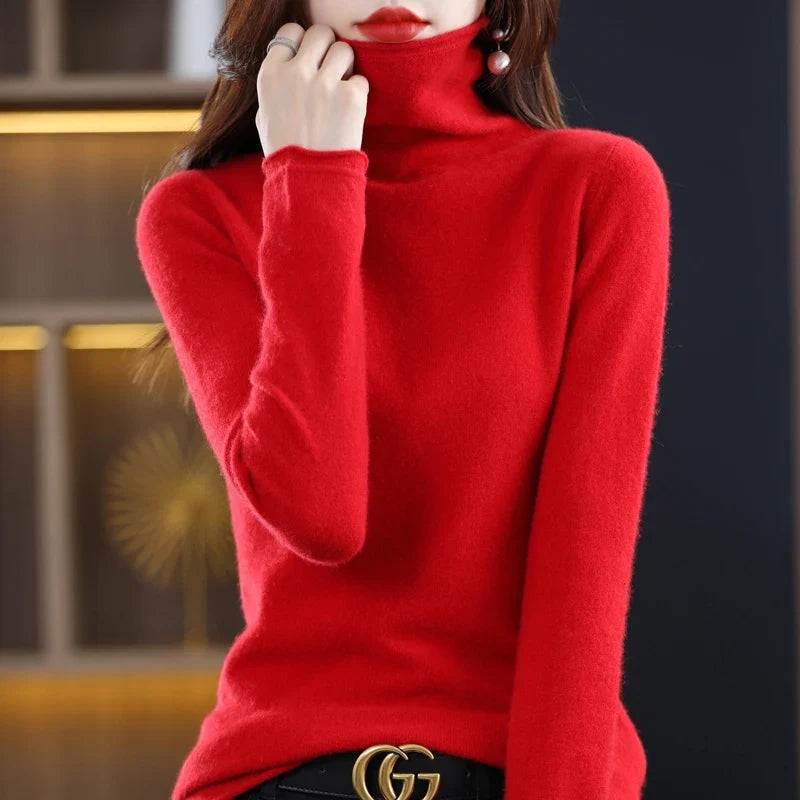 Damen Wollstrick-Pullover für kalte Tage in Rot