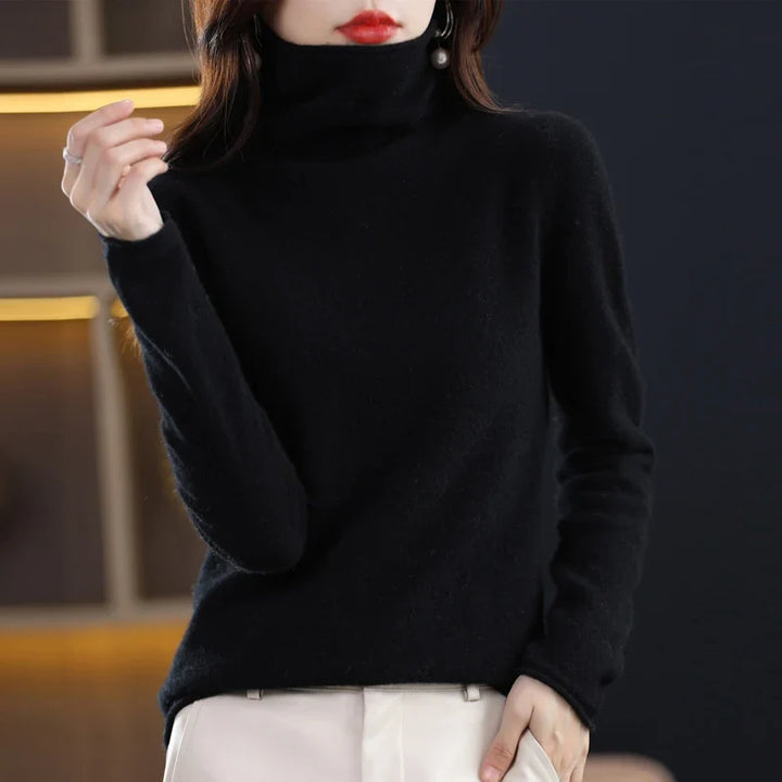 Damen Wollstrick-Pullover für kalte Tage in Schwarz