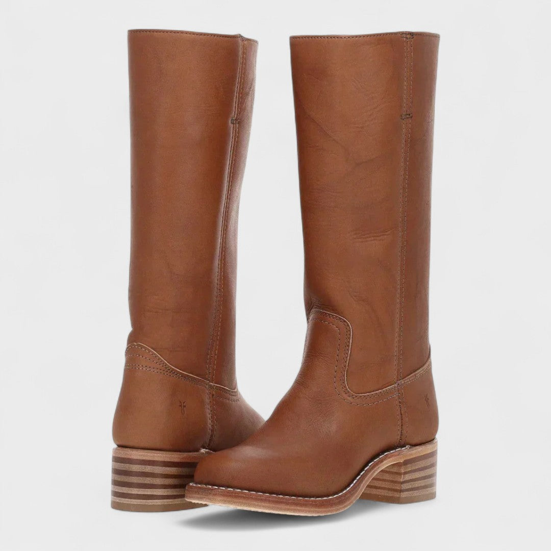 Damen zeitlose Cowboy-Stiefel im Western-Stil in Braun