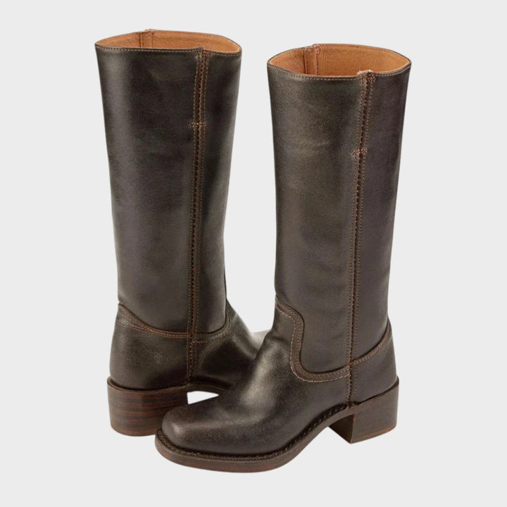 Damen zeitlose Cowboy-Stiefel im Western-Stil in Dunkelbraun