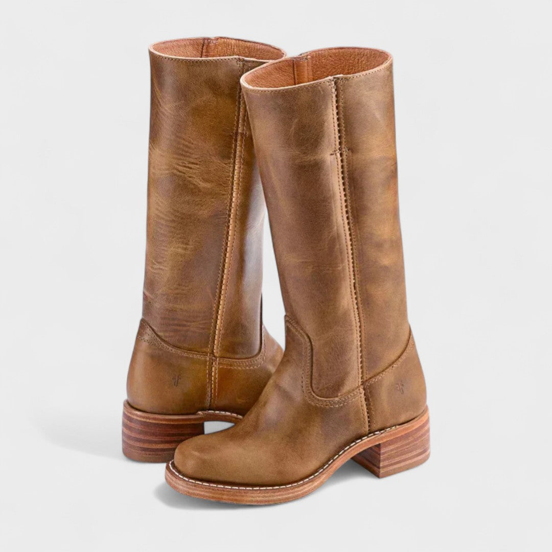 Damen zeitlose Cowboy-Stiefel im Western-Stil in Hellbraun