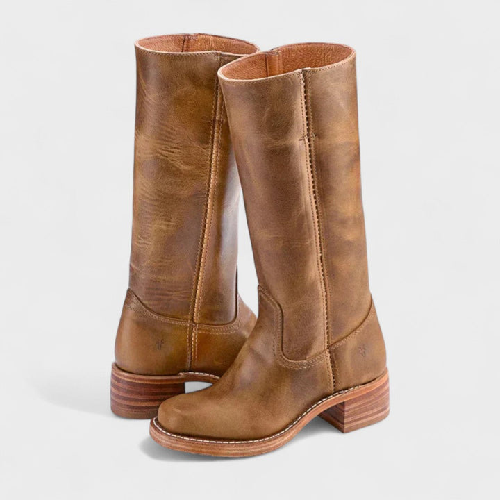 Damen zeitlose Cowboy-Stiefel im Western-Stil in Hellbraun