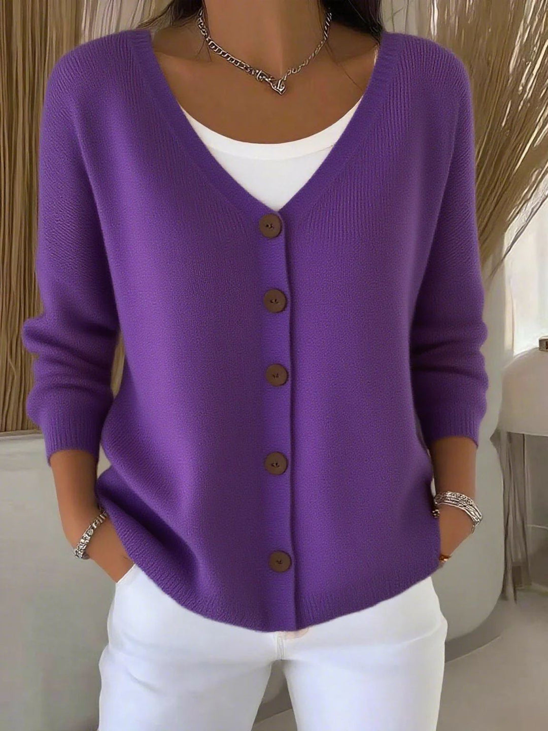 Damen zeitloser Strickpullover in Lila