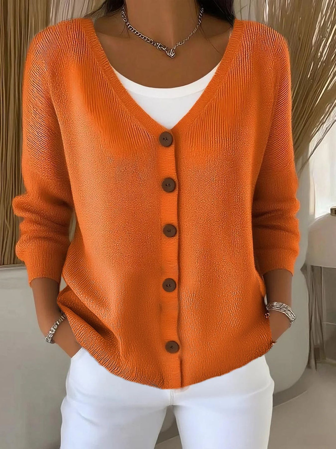 Damen zeitloser Strickpullover in Orange
