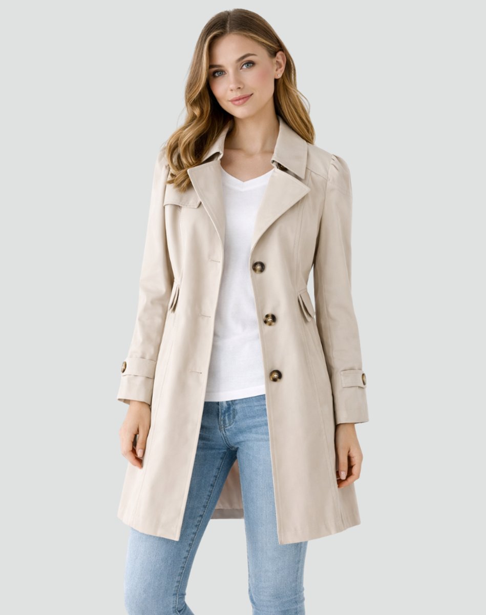 Damen Zeitloser Trenchcoat in Midilänge in Beige