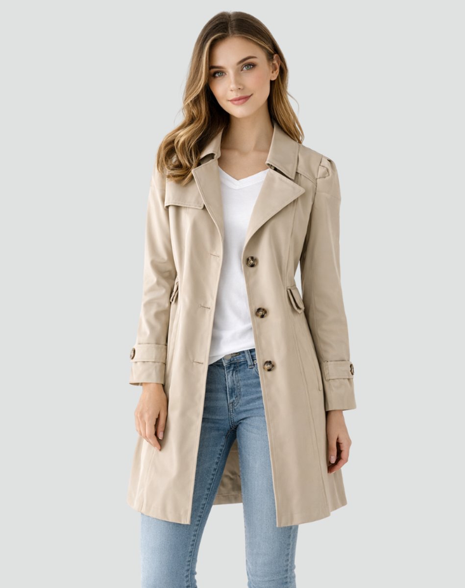 Damen Zeitloser Trenchcoat in Midilänge in Khaki