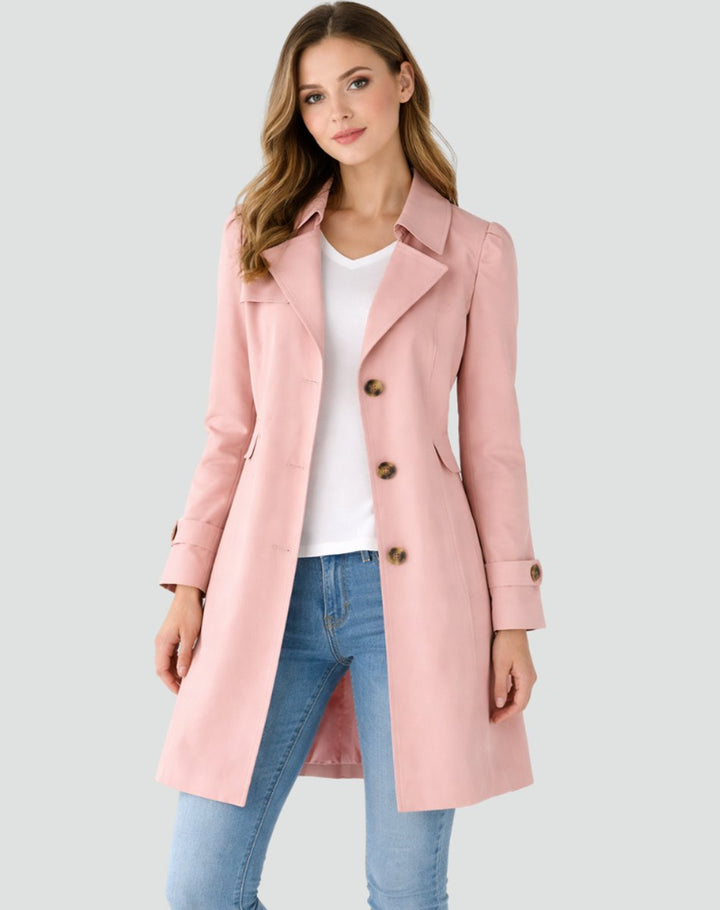 Damen Zeitloser Trenchcoat in Midilänge in Rosa