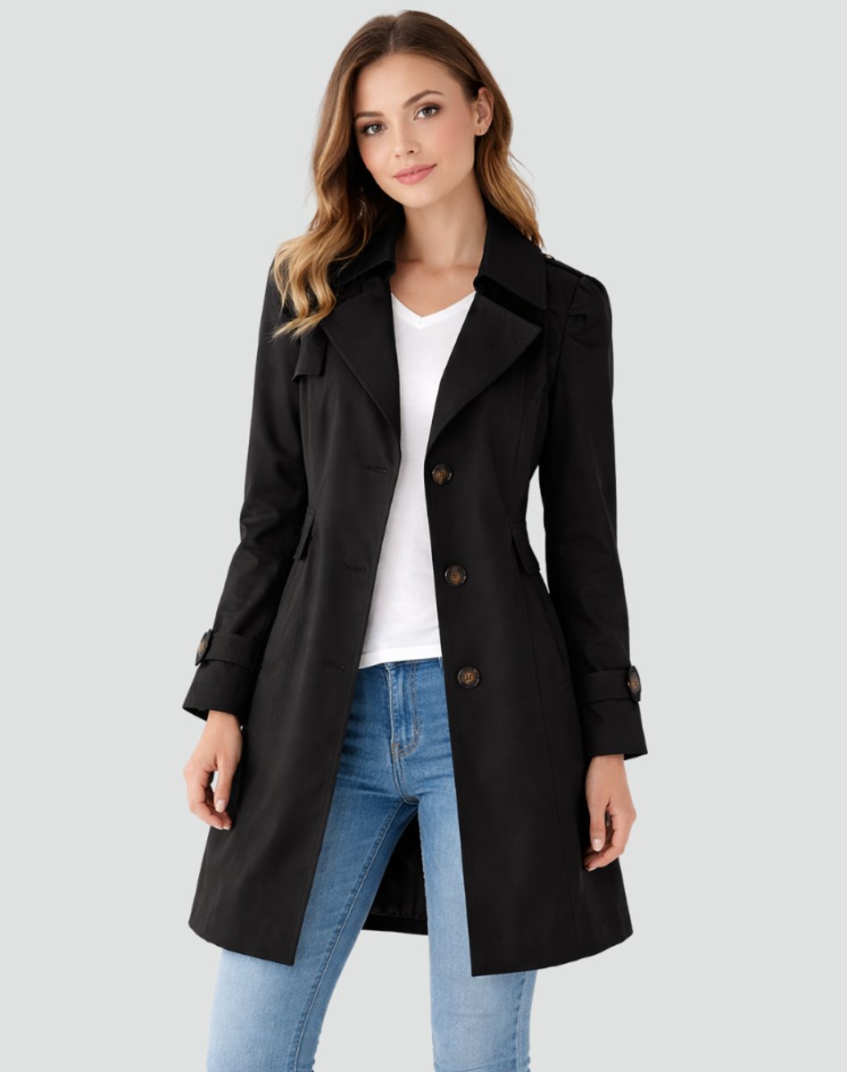 Damen Zeitloser Trenchcoat in Midilänge in Schwarz