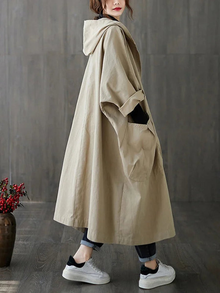 Damen Zeitloser Trenchcoat mit Kapuze in Beige