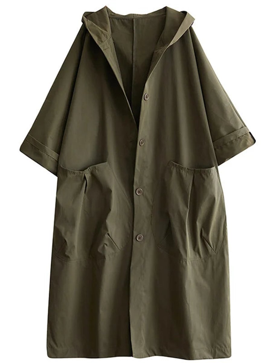 Damen Zeitloser Trenchcoat mit Kapuze in Grün