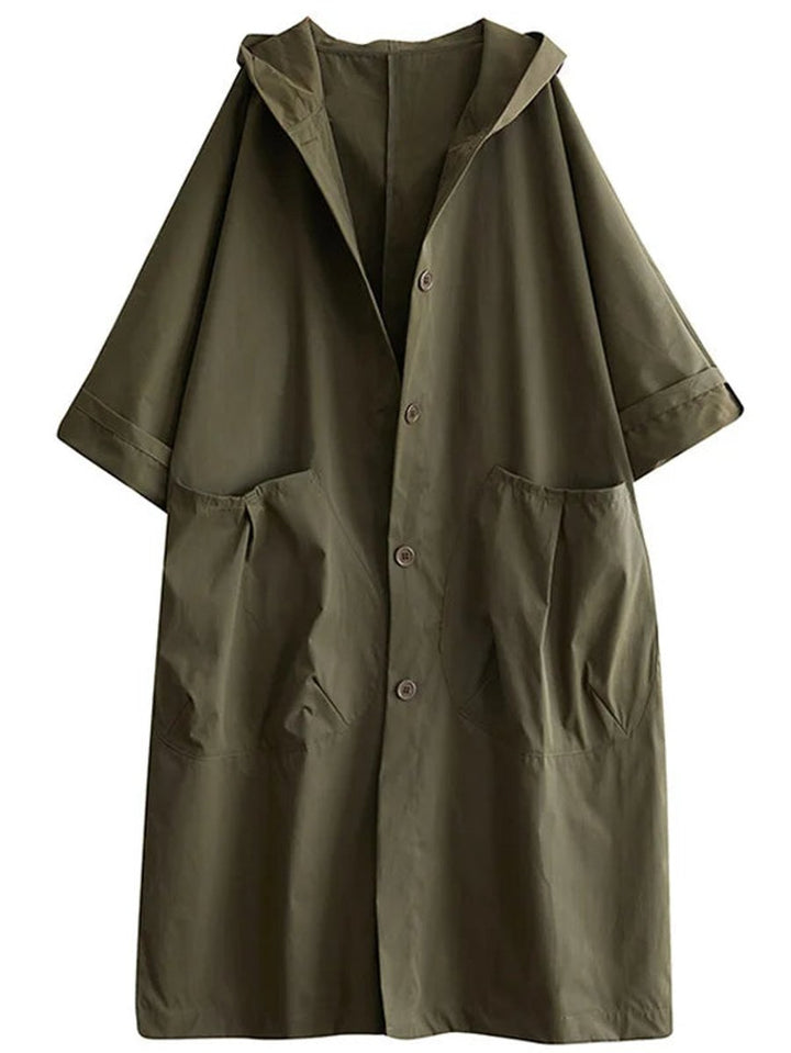 Damen Zeitloser Trenchcoat mit Kapuze in Grün