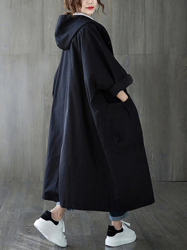 Damen Zeitloser Trenchcoat mit Kapuze in Schwarz