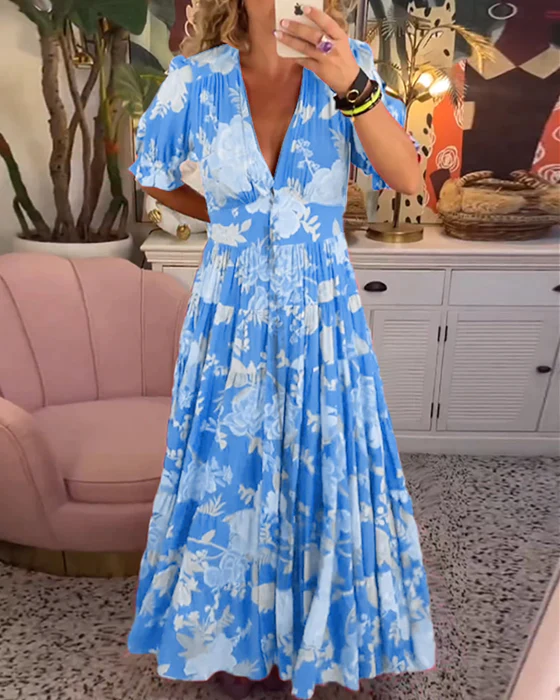 Damen Zeitloses Blumen Sommerkleid in Blau