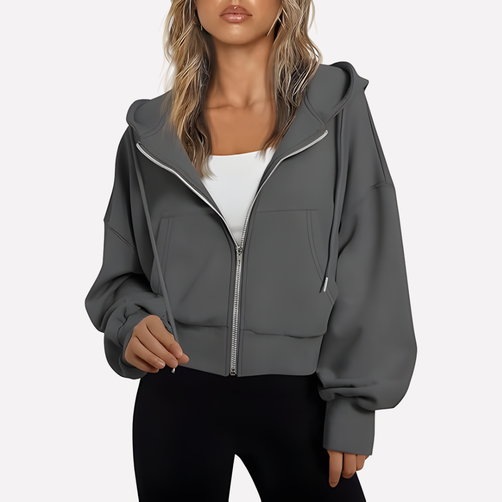 Damen Zip-Hoodie Cropped mit lockerer Passform (15)