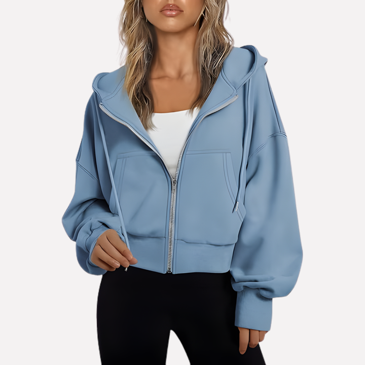 Damen Zip-Hoodie Cropped mit lockerer Passform in Hellblau